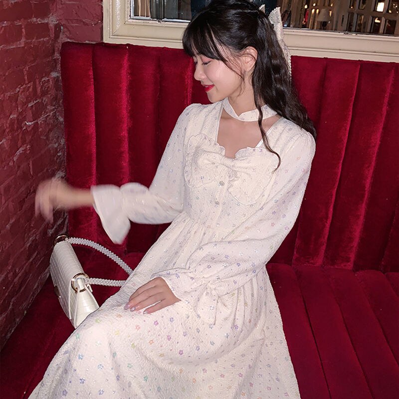 Franse feeënjurk lolita herfst japanse zachte meisjes schattige strik geplooide jurk missy retro victoriaanse middeleeuwse prinsessenjurk