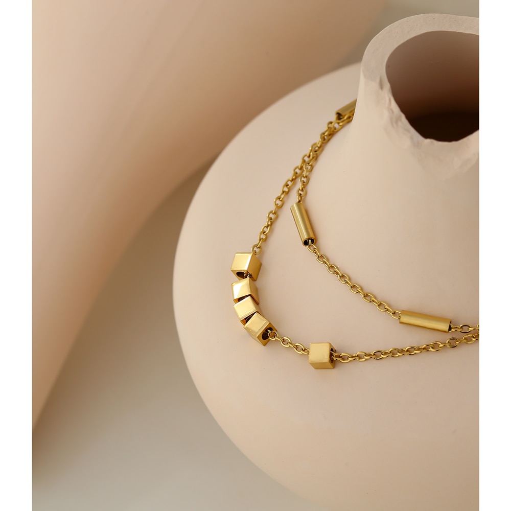 Yhpup Exquisite Stainless Steel Geometric Bangle Bracelet for Women Gold Color Metal Wrist Bracelet Wedding