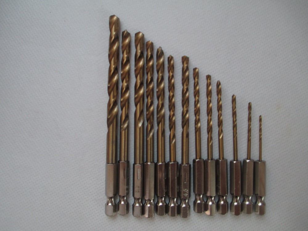 Jeu de mèches de forage en acier à haute vitesse revêtu de titane, tige hexagonale 1/4 de 1.5 à 6.5mm, outil de forage en métal à changement rapide pour le travail du bois 13 pièces