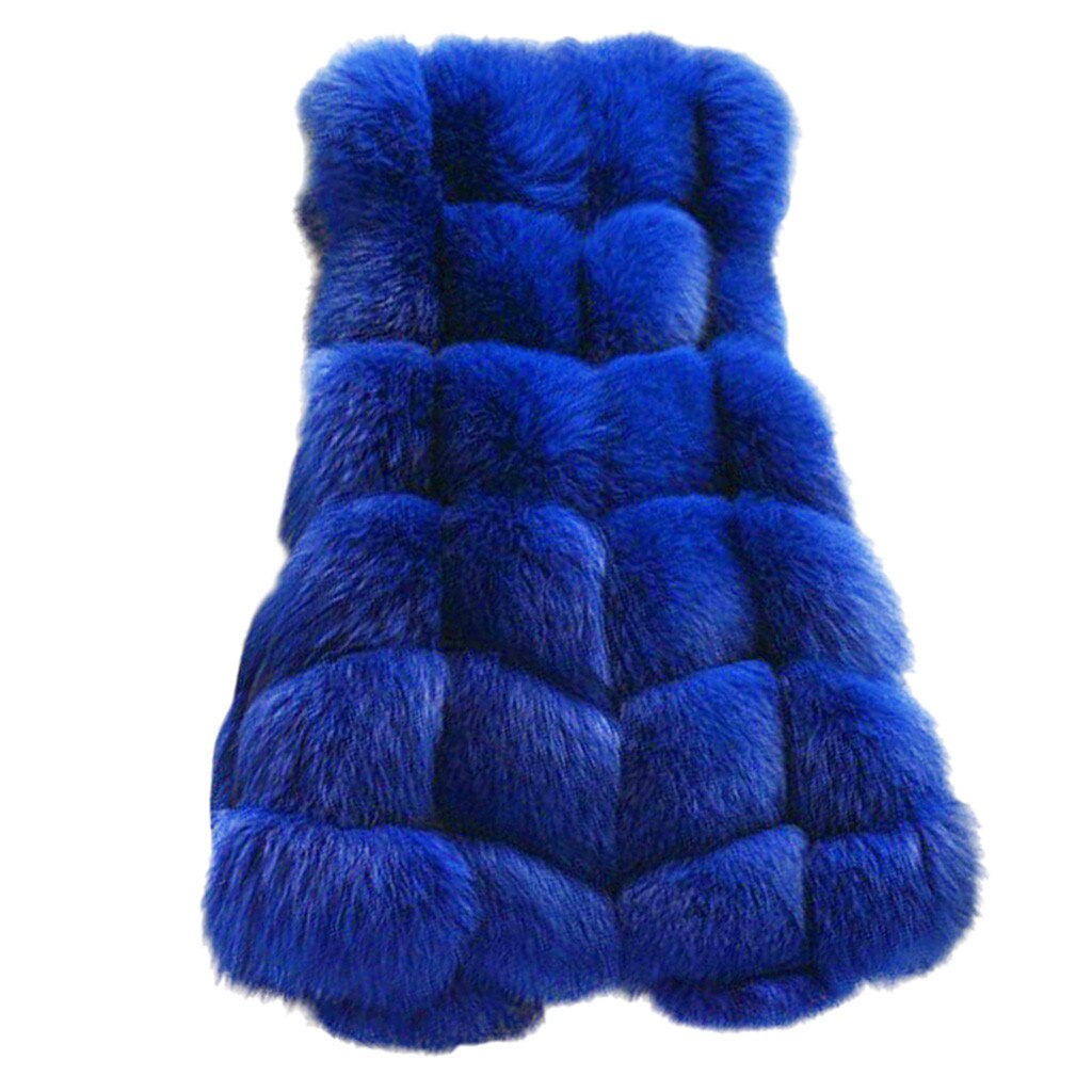 Faux Fur Jas Herfst Winter Vrouwen Mode Ongedwongen Warme Slim Mouwloze Faux Vos Bont Vest Winter Vrouwen casaco feminino: Blauw / S