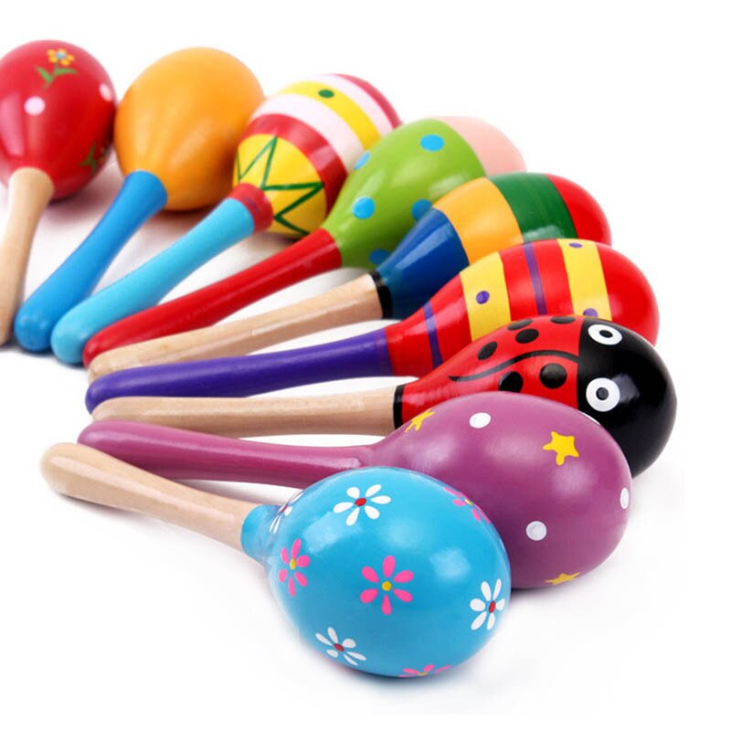1pcs cartoon color baby rattle sand hammer striped dot wooden rattle puzzle early education toy