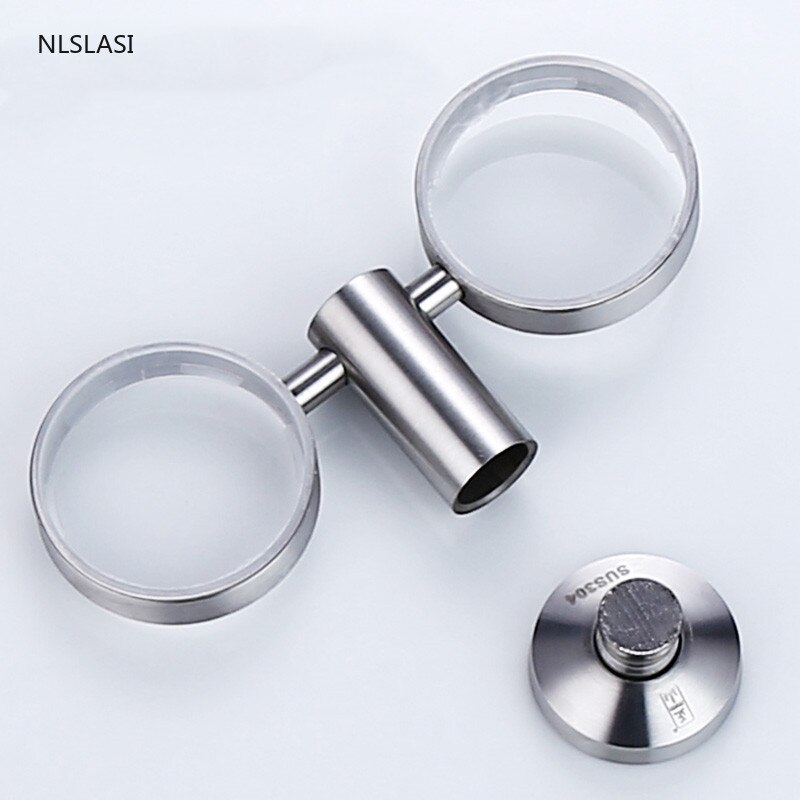 Stainless Steel Toothbrush Tooth Cup Holder with Mouth Cup Wall Mounted Bath Two Cups Rack Bathroom Accessories Storage Rack