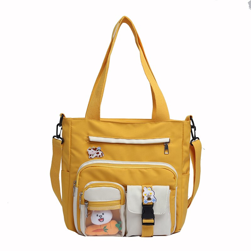 Ins Canvas Tas Grote Capaciteit Messenger Bag Vrouwelijke Multi-Pocket Koreaanse Harajuku Ulzzang Wilde College Student Klasse Tas: yellow