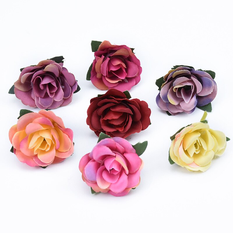 10 st silke rosor huvuden blomma vägg hem bröllop dekoration tillbehör handgjorda diy box konstgjorda växter julkrans