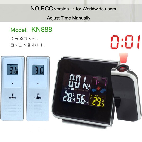 Projection Alarm Clock Weather Station with Temperature Thermometer Humidity Hygrometer/Bedside Wake Up Projector Clock: BLACK-2 Sensors