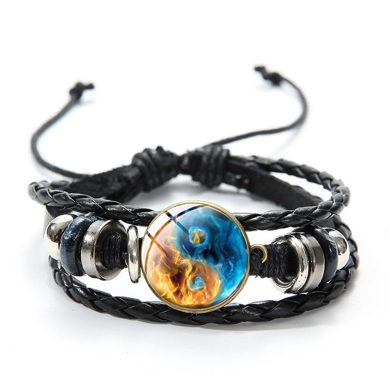 Steampunk Gear Yin Yang plecione skórzane bransoletki dla kobiet mężczyzn Tai Chi drzewo życia artystyczny wzór szklaną kopułą Charm bransoletka