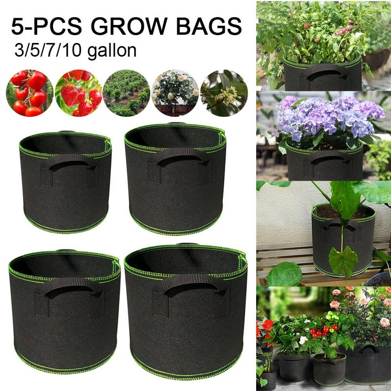 5 stk / sæt  of 3/5/7/10 gallon vand bacon blomsterpotte poser og haven plante container poser til skygge plantning