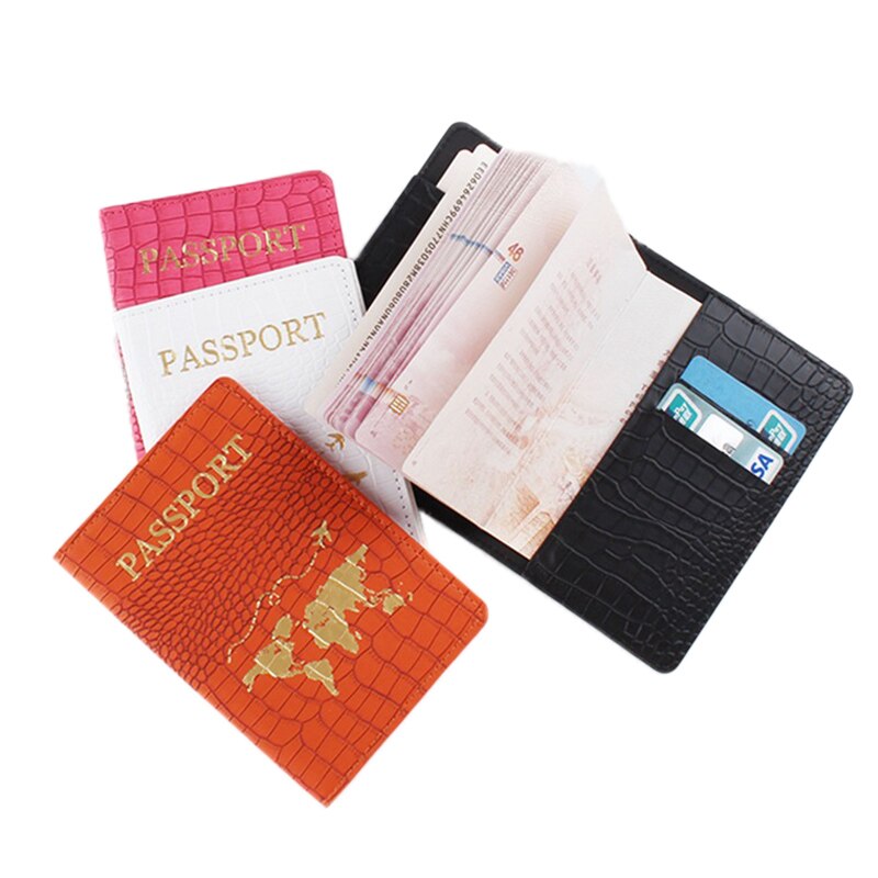 Map Passport Cover Crocodile Pattern Letter Women Men Travel Passport Cover Holder Travel Credit Card Holder Case