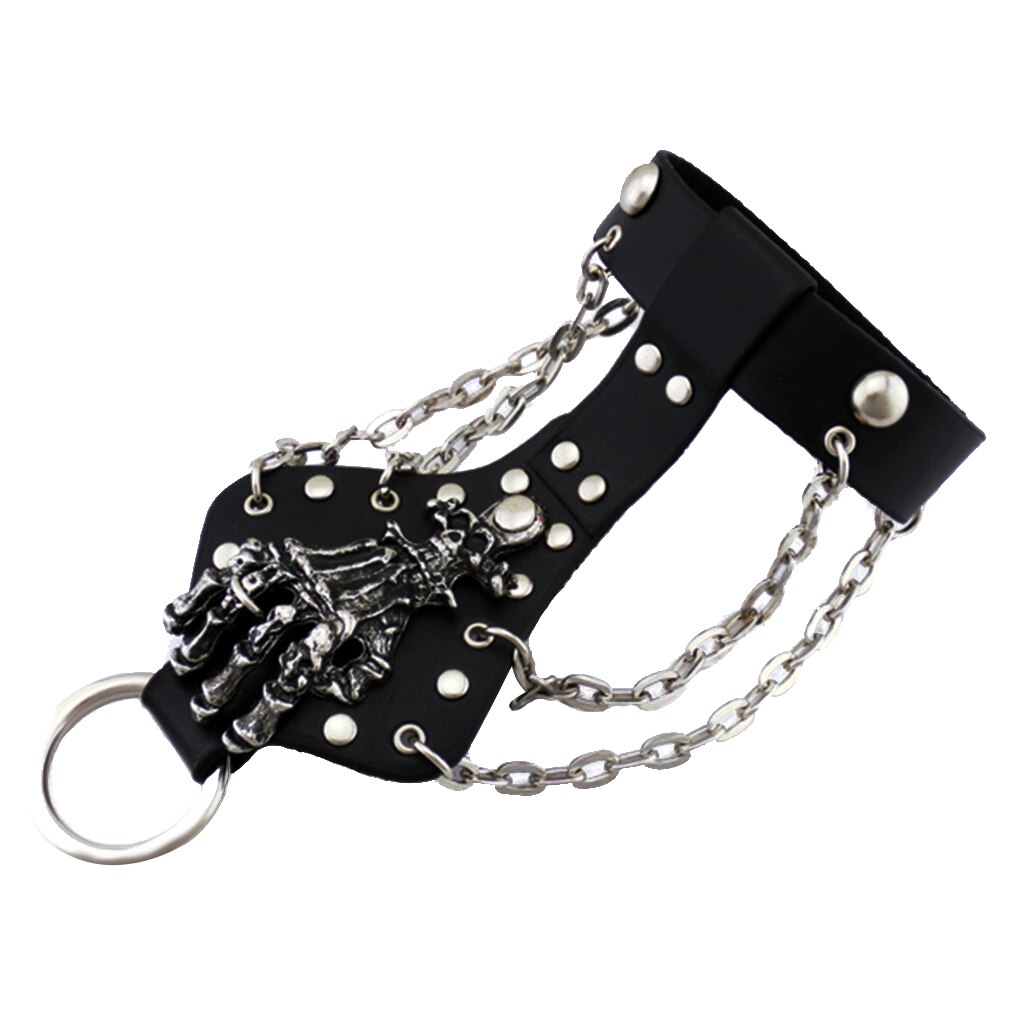 Uomo Donna Unisex Punk Rock In Pelle Nera Del Cranio Del Braccialetto A Catena