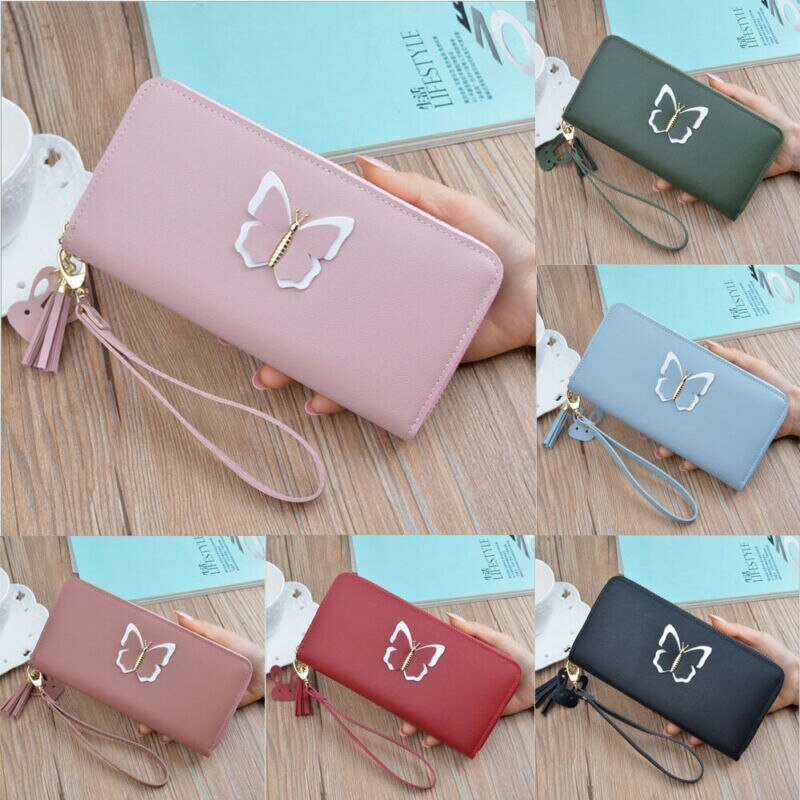Frauen Dame Zipper Leder Brieftasche Lange Karte Halter Telefon Tasche Fall Geldbörse Handtasche
