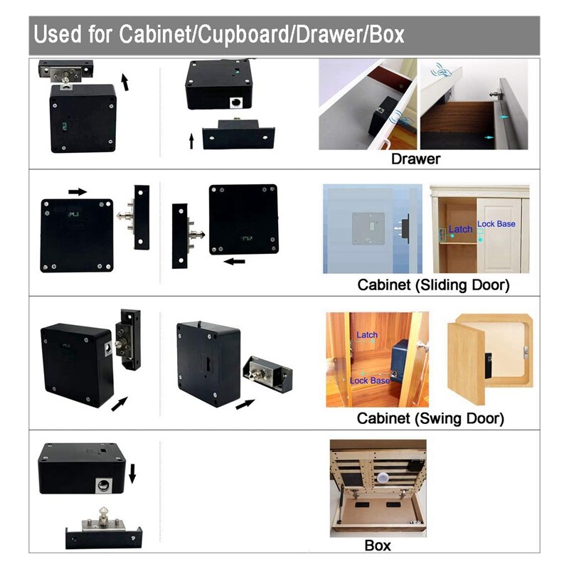 Smart Electronic RFID Cabinet Lock No Hole Easy Installation Furniture Locker Wardrobe Shoe Cabinet Drawer Door Lock with Two Ca
