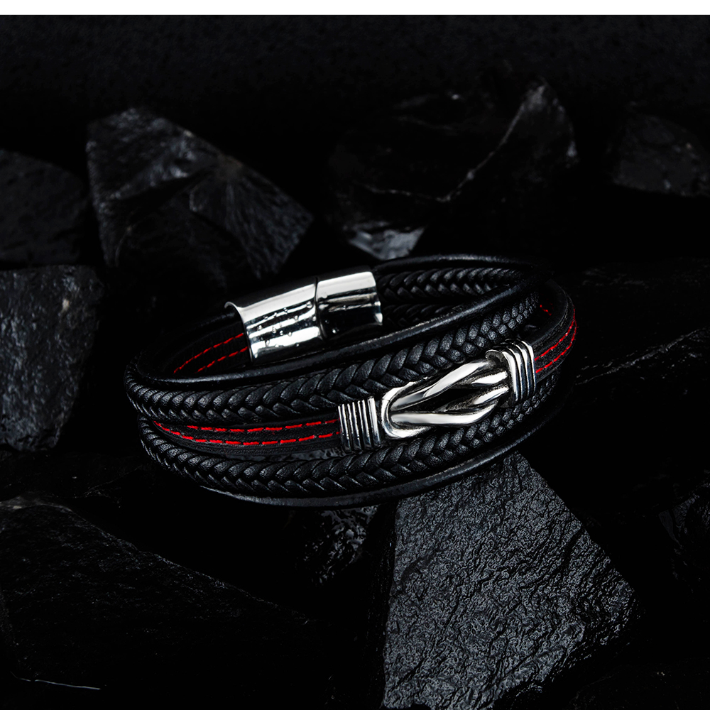 EyeYoYo Edelstahl Persönlichkeit Magnetische Trendy Titan Stahl Armband Männer Punk Faser Synthetische Leder