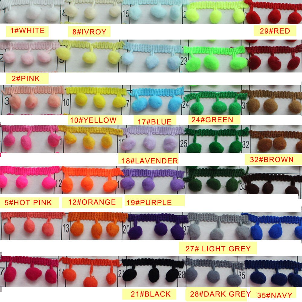 10mm 20 yards pom pom trim boll fransar band diy pompom pärl trim bollar för barn sy tyg 16 färger