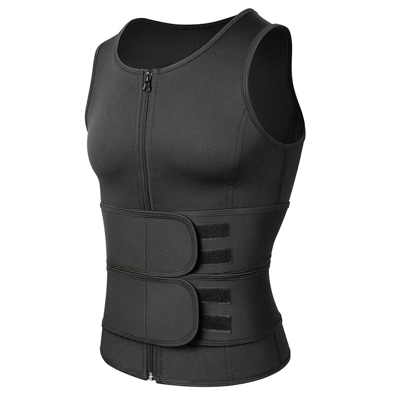 Neoprenowy męski czopiarki Sweat, kamizelka dla mężczyzn gorset Waist Trainer Vest regulowane urządzenie do modelowania sylwetki treningu z podwójny zamek błyskawiczny na kombinezon do sauny: XL / Black Double Belts
