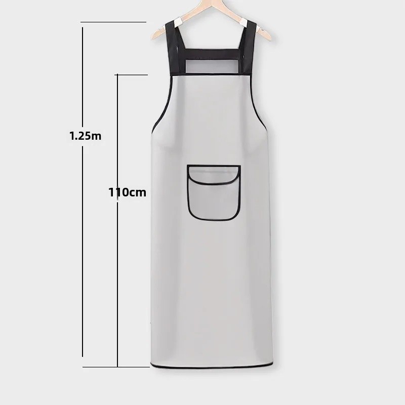 Extra lange, waterdichte oliebestendige schort, unisex, grote maat, keukenschort, restaurantkokschort, afwasschort voor thuisgebruik: Lichtgrijs