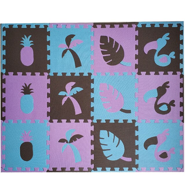 JCC 8/24 pcs Toekan Stijl Baby EVA Foam Puzzel Speelkleed/kids Tapijten Tapijt Grijpende Mat voor kinderen Tegels 30*30*1 cm: Purple-Skyblu-Coffee / 12pcs 30x30cm