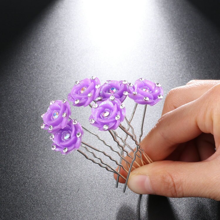 Katesolo Haar Sieraden Bruiloft Haarspelden Crystal Rhinestone Flower Bridal Haarspelden Bruidsmeisje Hair Clips Vrouwen Haar Accessoires: AB purple