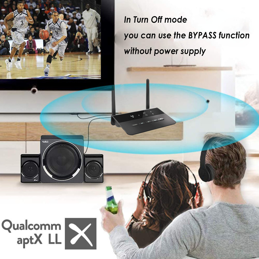 80M Bluetooth 5,0 transmisor receptor Bypass Aptx LL adaptador de Audio inalámbrico de baja latencia 3,5mm AUX RCA Jack para PC TV auriculares