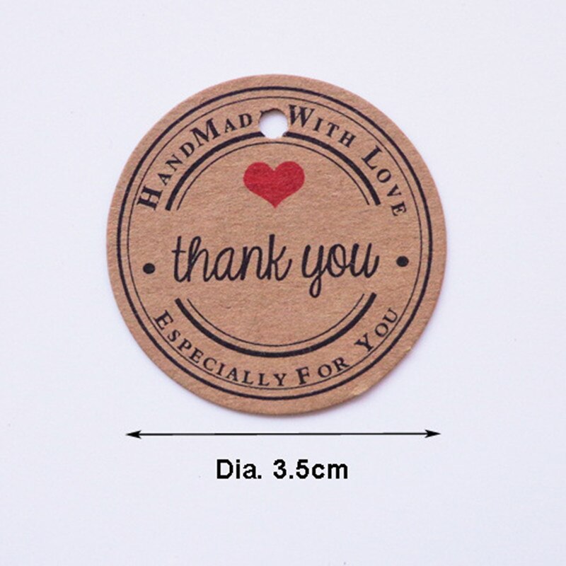 100 Pcs Thank You Handmade Thanks To Red Hearts Kraft Paper Tag Tag Card Tag: 3