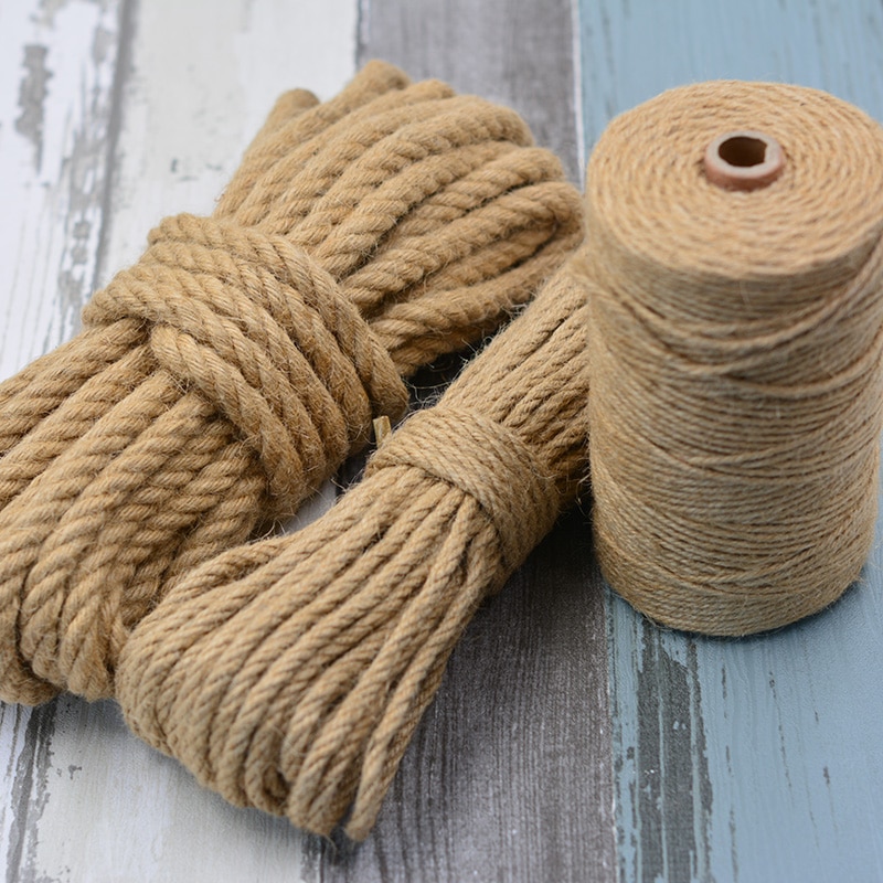 4/6/8/10mm naturliga jute rep garn rep hampa tvinnad sladd makramesnöre pyssel hantverk handgjord dekoration katt skrapar rep
