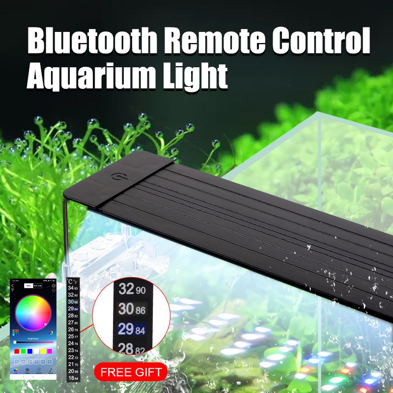 Iluminación LED para acuario, Control por Bluetooth con aplicación remota, luz de acuario LED RGB de 5050, 24W, 15V, luces temporizador de aleación de aluminio para acuario