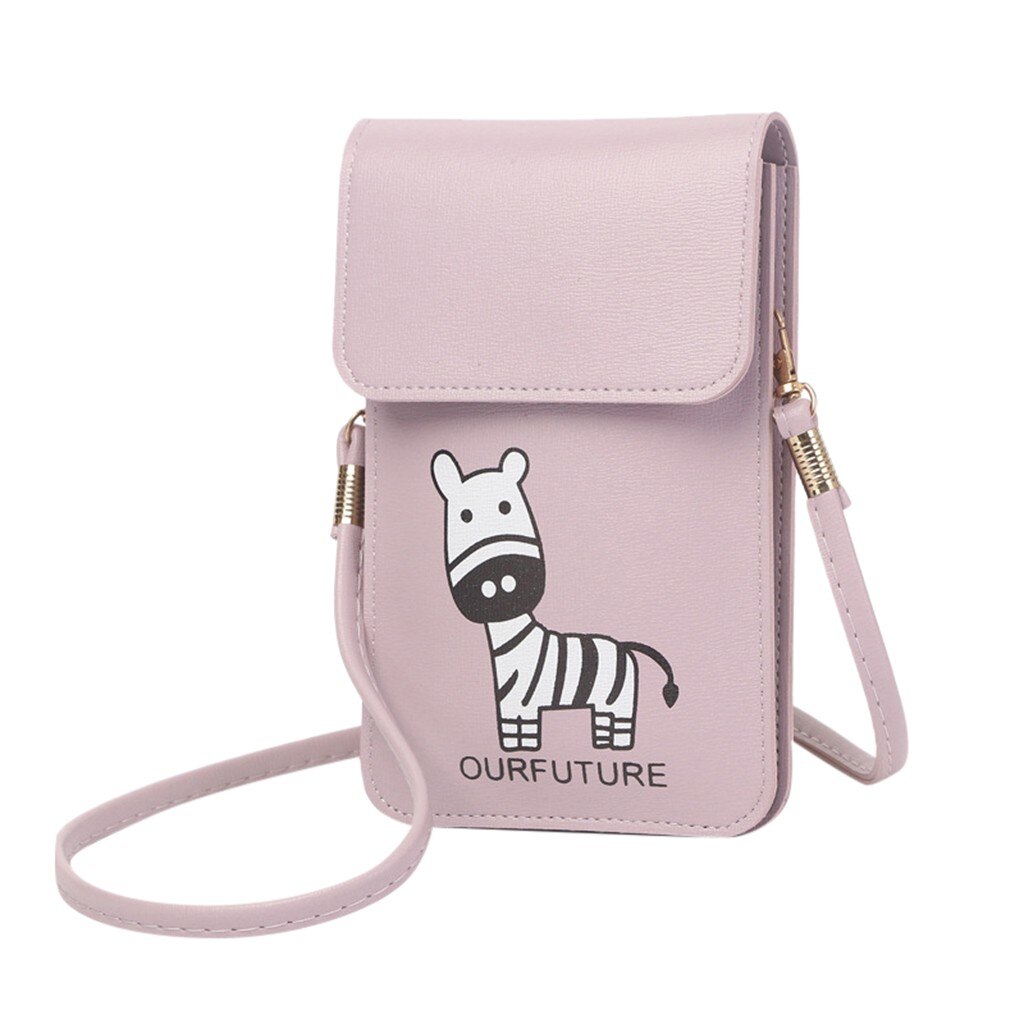Mini Mobile Phone Bag With Back Side Clear Touching Screen Window Leather Bag Rear transparent touch screen Crossbody bag: Purple 