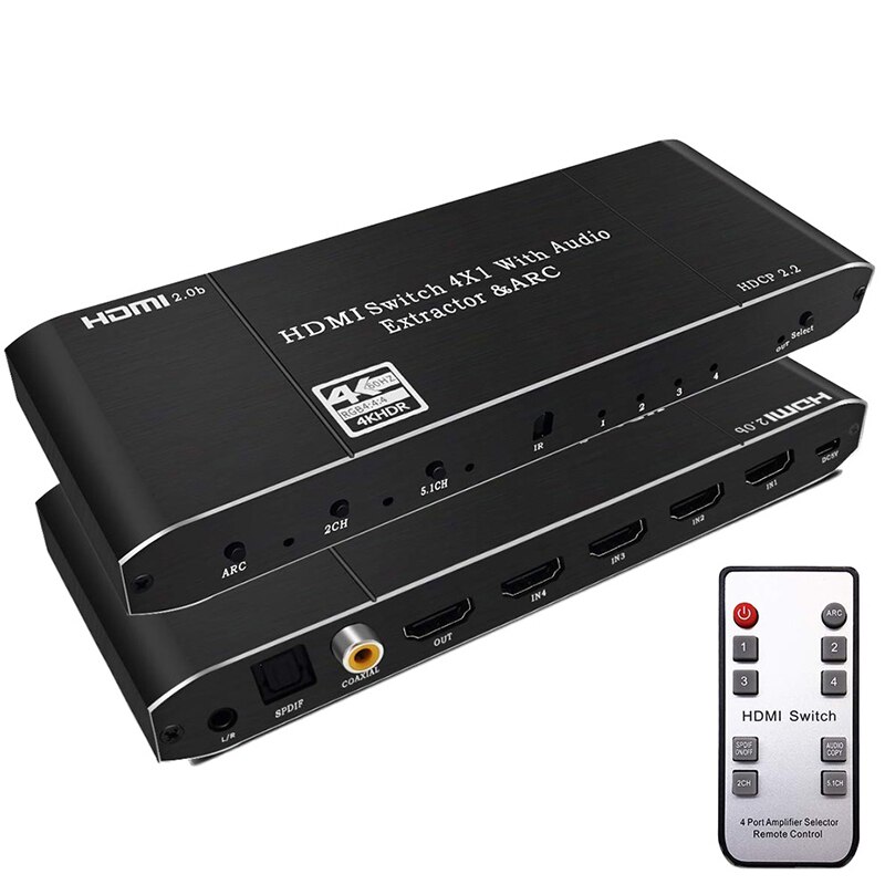 Mini 4K Hdmi Switch 4X1 Hdr Hdmi Switcher O Extractor Met Arc & Ir Control Voor PS4 Tv Hdtv eu Plug