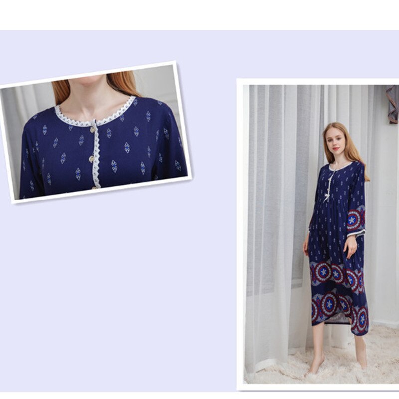 Lente Sleepdress Vrouwen Katoen Lange Mouw Losse Nachtjapon Ademend Zachte Homewear Nachtkleding Nachthemd Lange Thuis Kleding Vrouwen