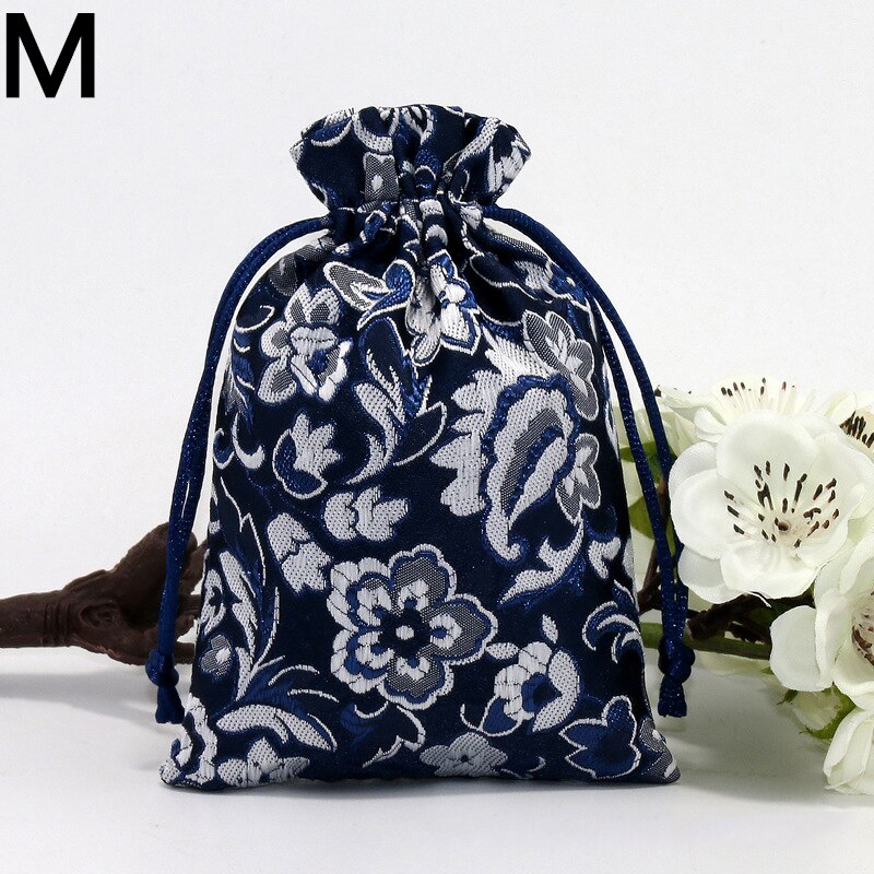 Zijde Sieraden Opbergtas Pouch Tas Kleine Satijnen Portemonnee Chinese Brocade Geborduurde Trekkoord Bag Voor Ring Sieraden: M
