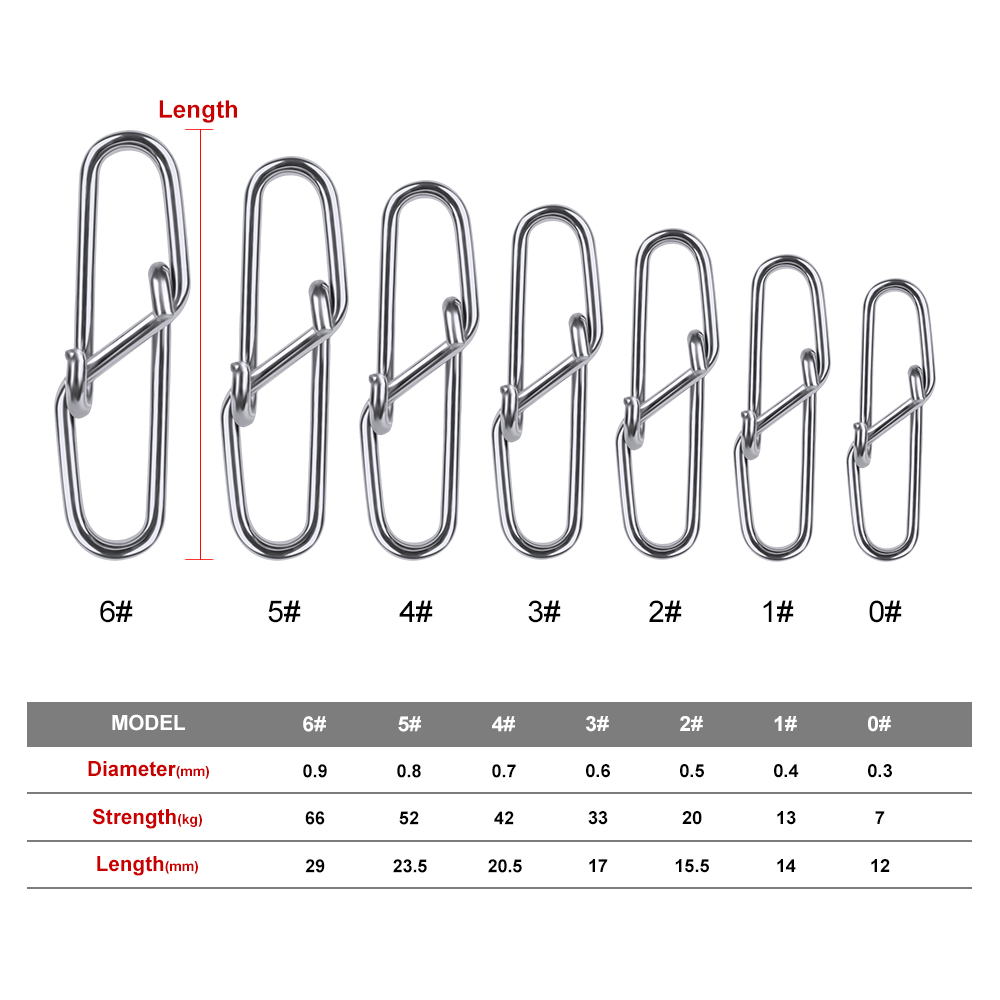 100pcs Barrel Fishing Swivel Safety Snap 12mm-28.5mm Diamond Snap Swivel Snap 0#-6# Fishing Swivels Fishing Tackle