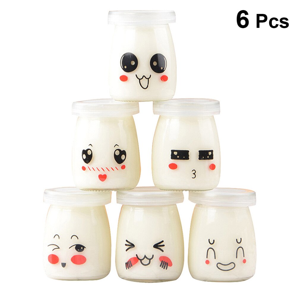 6 pièces 150ml visage Expression boudin bouteilles visage résistant à la chaleur verre gelée yaourt pot conteneurs (modèle aléatoire): As Shown