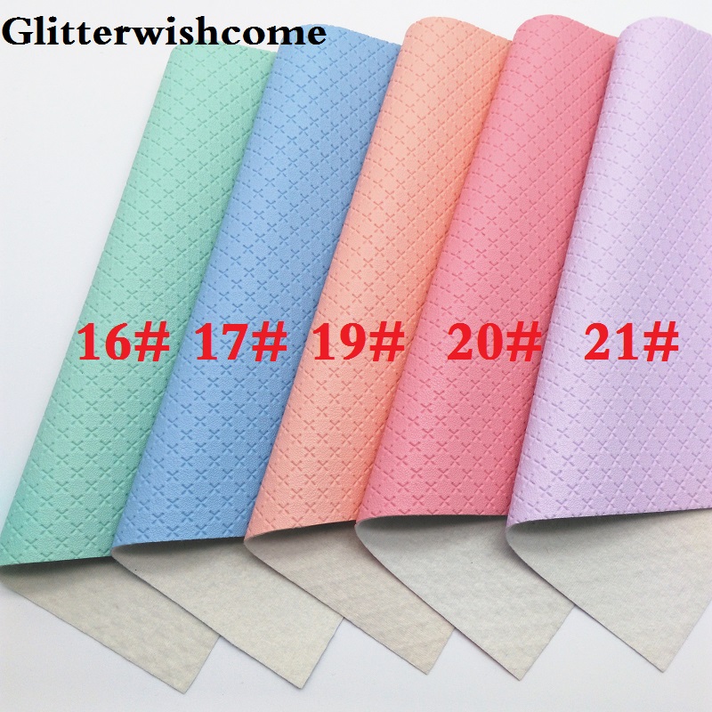 Glitterwishcome 21X29CM A4 Size Vinyl For Bows Embossed Cross Leather fabric Vinyl for Bows, GM5001A