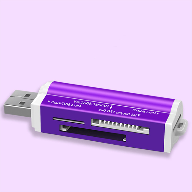 All In1 4 Slots Card Reader For T-Flash,MMC,TF,M2 Adapter SD Card Reader For Laptop Computer: Purple