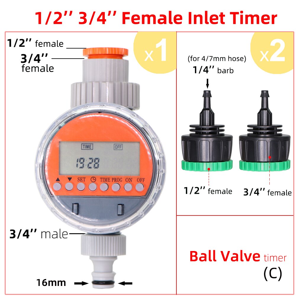Automatic LCD Display Ball Valve Water Timer Plant Watering Electronic Controller for Home Garden Irrigation System Greenhouse: Cx1kit