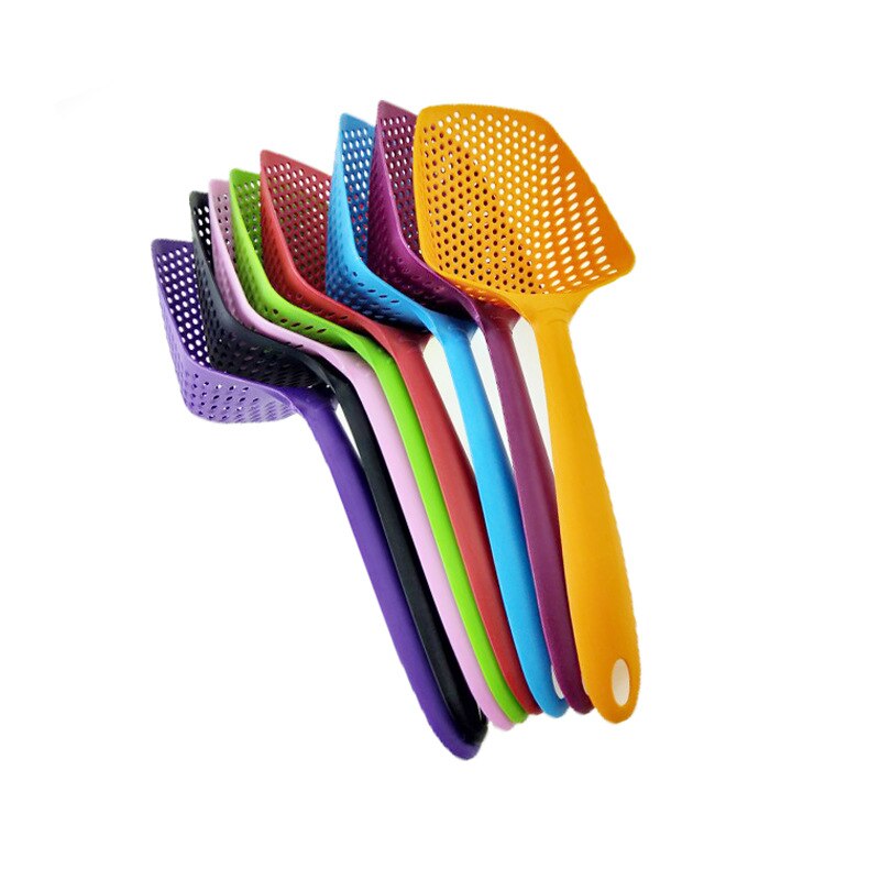 Kleurrijke vergiet lekkende schep filter groentezeef schep plastic draagbare multifunctionele keukenaccessoires filterlepel