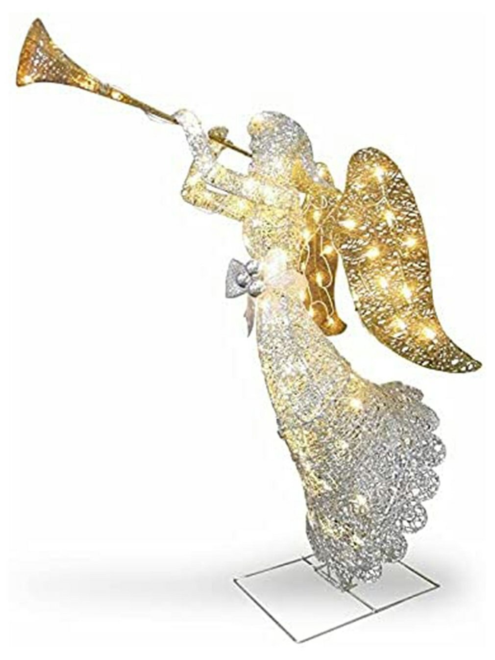 Gold Silver Lighted Angel With Trumpet Outdoor Christmas Yard Decoration Sculpture Yard Art Winter Display