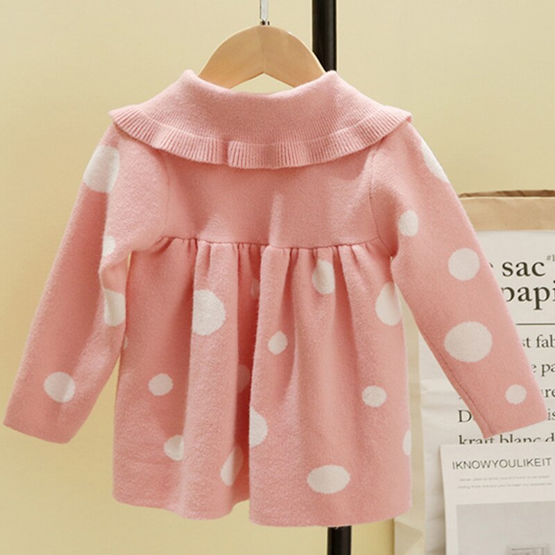 Ropa de invierno para niña bebé , suéter para bebé, muñeca de manga larga con solapa y lunares, ropa de invierno para niña bebé