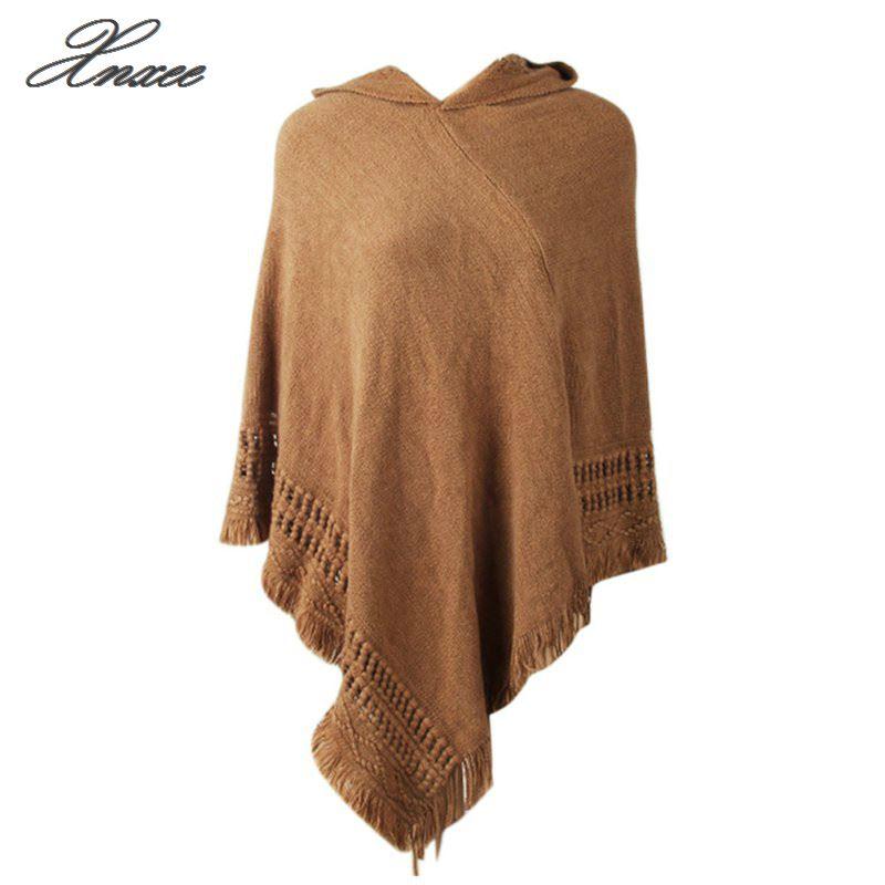 Xnxee Casual Frauen Pullover Mit Kapuze Poncho Und Kap Gestrickten Pullover Quaste Pullover Solide Pullover Frauen Mantel