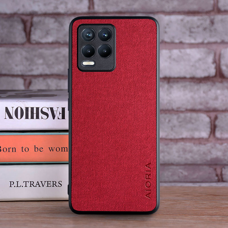 Case for OPPO Realme 8 Pro 8i Realme 8 5G coque Luxury textile Leather soft hard phone cover for oppo realme 8 pro case funda: aluminum / Red