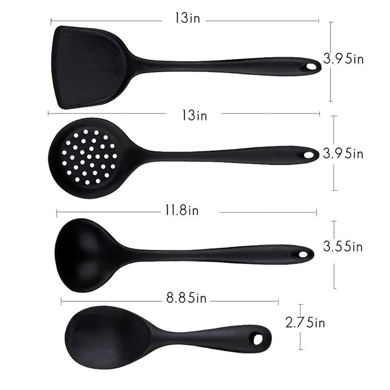 ! Silicone Kitchen Utensils 4 Pack,Silicone Nonstick Cooking Utensils,Turner Spatula,Skimmer,Ladle And Spoon Spatula