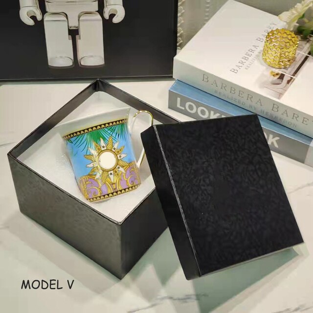 Tea Cup Coffee Cup Saucer Couples Mugs Set Drinkware European Palace Gold Rim Coffee Cup Bone China Hand-painted Head Style: V