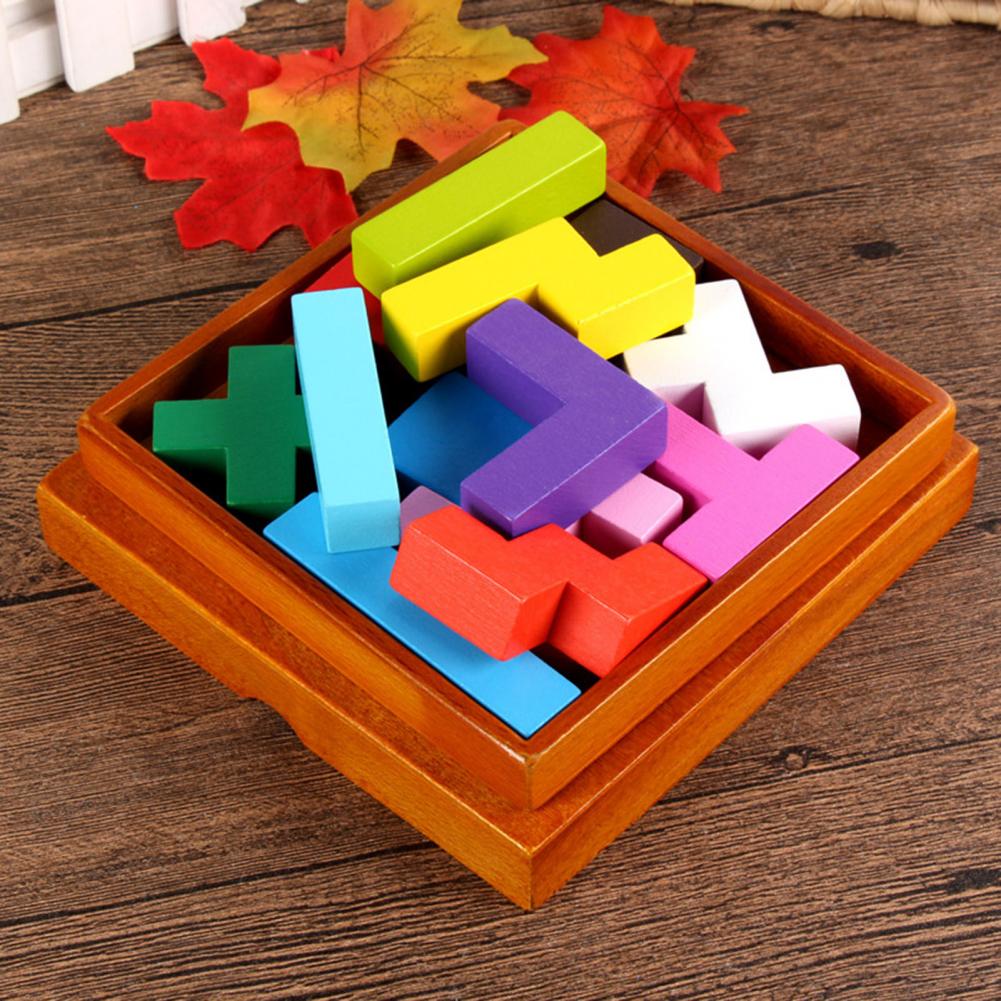 13Pcs Houten Blok Brain Teaser Puzzel Vroege Educatief Speelgoed Kids Pre-School Kleurrijke 3D Puzzel Tangram math Speelgoed