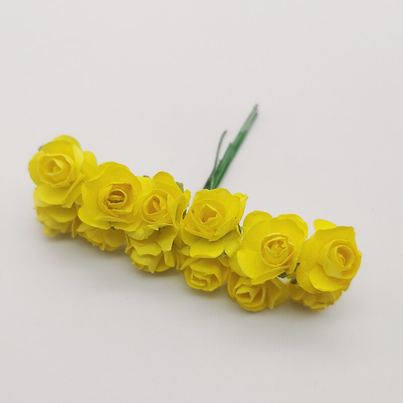 12 stk mini blomsterhode kunstig papir blomster rose brukt til bryllupsfest håndverk dekorasjon 19 farger
