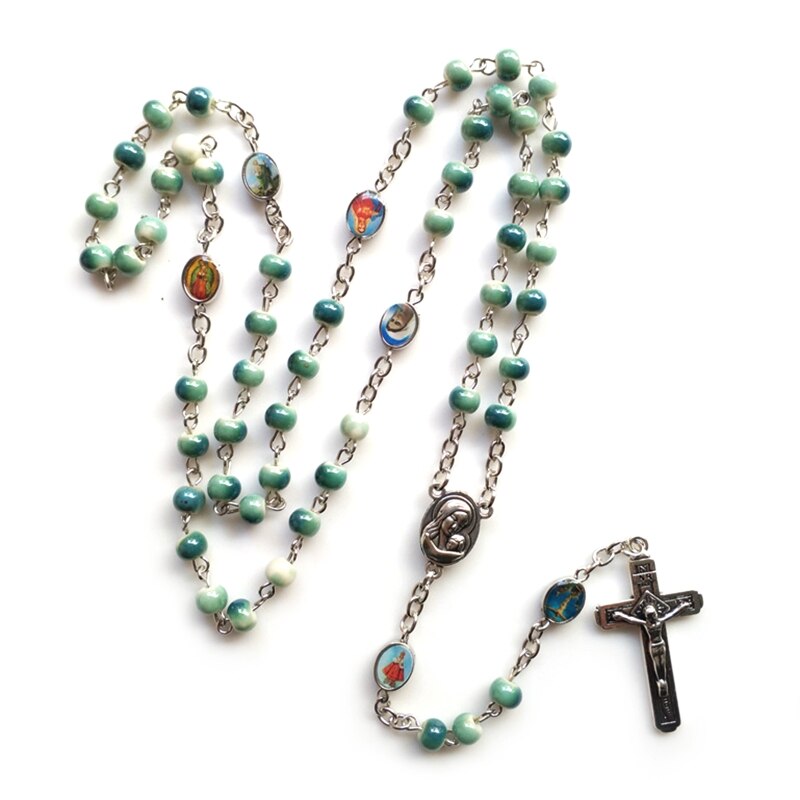 10mm Rosary Beads Luminous Necklace Jesus Crucifix Cross Pendant Necklaces Glow in Dark Religious Jewelry for Men Women: 11