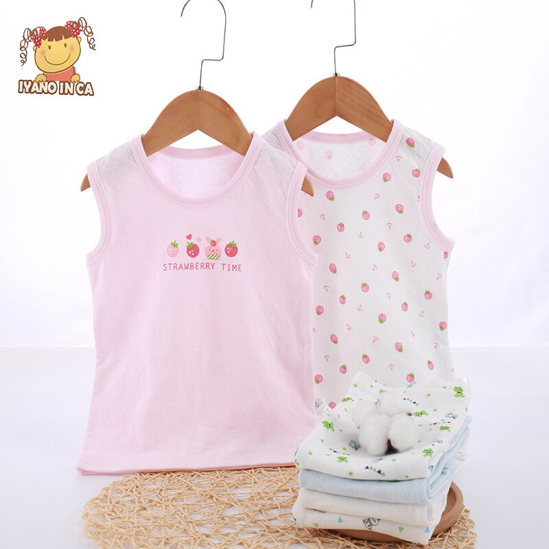 2 Stks/set Zomer Katoenen Vest Jongens Meisjes Cartoon Printen Baby Ondergoed Mouwloos T-shirt Combinatie Dunne Kleding