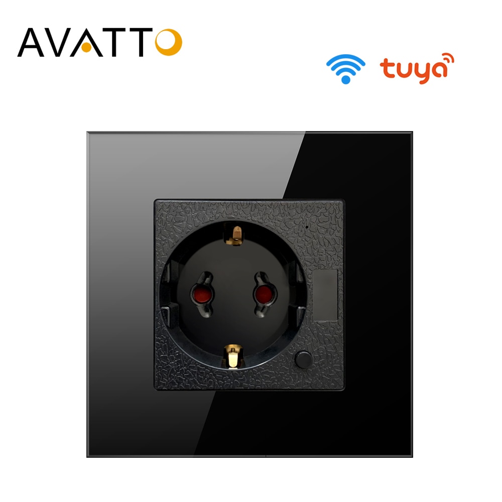 Avatto tuya eu wifi smart vegguttak med luksuriøst glasspanel, smart liv app smart vegguttak arbeid til google hjem, alexa