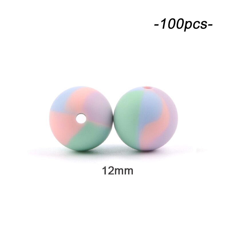 100 stücke Silikon Perlen BPA FREI binden Farbstoff Bunte Hexagon 14mm & 17mm Baby Zahnen Perlen Runde geformt Spielzeug Lebensmittel Klasse DIY: 12mm binden Farbstoff