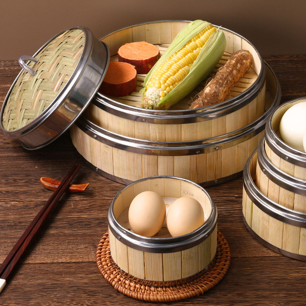 1 Set Chinese Bamboo Steamer Kitchen Food Steamer Buns Cooking Tool (Random Lid)