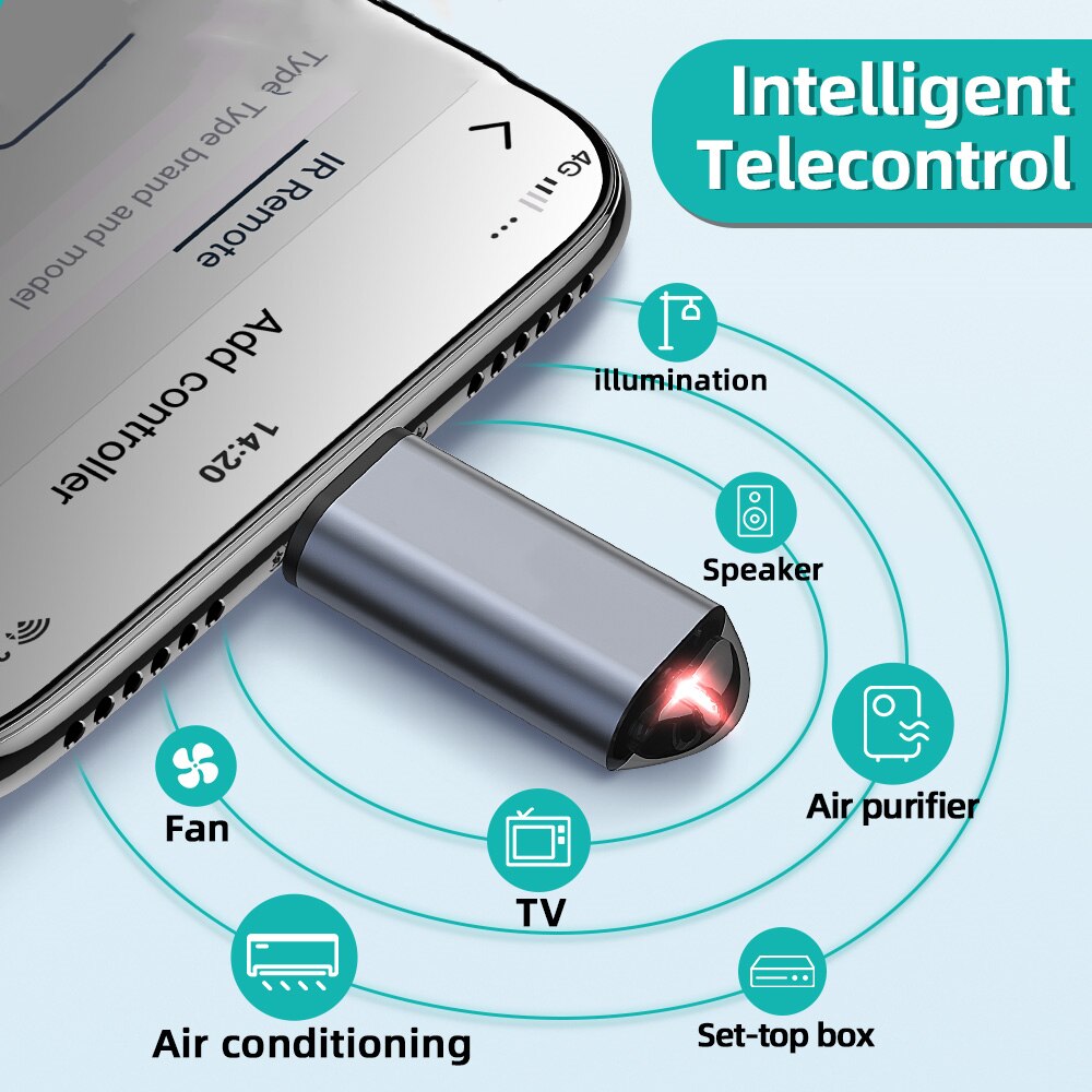 Ir controle remoto universal para caixa de tv ar condicionado app controle aparelhos infravermelhos mini adaptador para iphone micro usb tipo-c