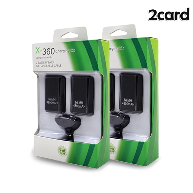 4800mah Rechargeable Ni-mh Batteries + USB Charging Charger Cable For Xbox 360 Wireless Controller EM88 Replacement Battery Pack: 2 cards